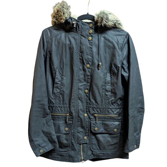 Barbour Kelsall Waxed Cotton Hooded Parka Coat Olive Green Size 4 US Women’s - Picture 3 of 7